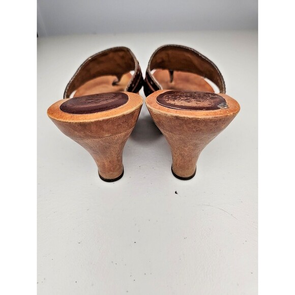 Vintage 90s y2k Bratz MIA Brown Leather Wood Sole Slides Heeled Sandals 7 EUC - Picture 4 of 8